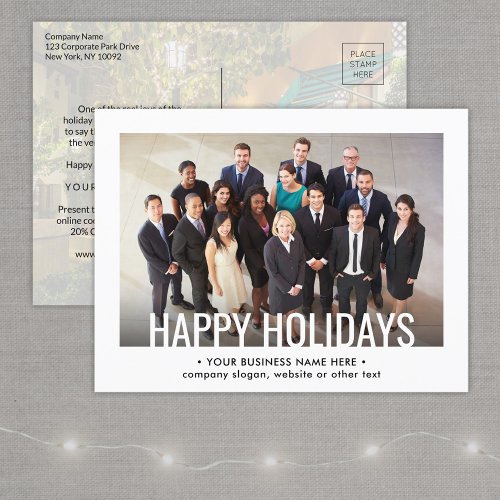 2 Photo Any Text Business Modern Corporate Holiday Announcement Postcard