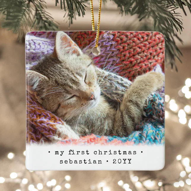 2 Photo Any Text My 1st Christmas Cat | Dog | Pet Ceramic Ornament | Zazzle
