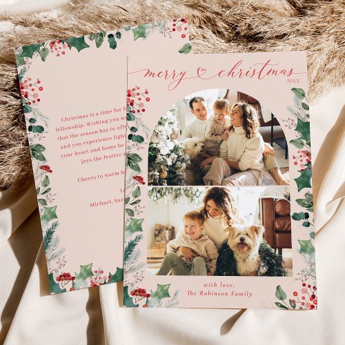 2 Photo Arch Pastel Pink Merry Christmas  Holiday Card