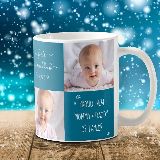 2 Photo Baby First Hanukkah New Mom and Dad Custom Coffee Mug (Creator Uploaded)