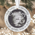 2 Photo Baby Ultrasound New Parents Faux Marble Ornament<br><div class="desc">Celebrate the precious gift of your newest family member with a stylish two photo round faux marble acrylic ornament. Gender neutral design is suitable for a new baby boy or girl. Wording and pictures on this template are simple to personalize, and can be different or the same on front and...</div>