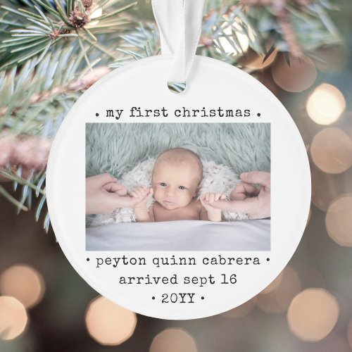 2 Photo Babys 1st Christmas Modern Minimal Round Ornament