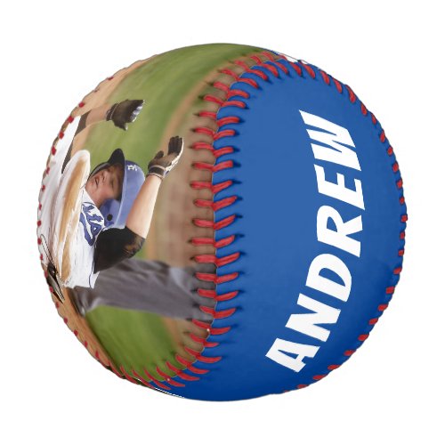 2 Photo Baseball Name Number Team Blue White - 2 Photo Baseball Name Number Team Blue White. You can make your own unique baseball with your name, player number, team name and 2 photos. In blue and white colors. Great gift idea or a keepsake for baseball players. Great as a birthday present.