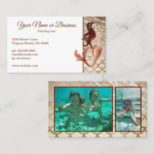 2 Photo Beautiful Mermaid in Rose Gold Beach Business Card