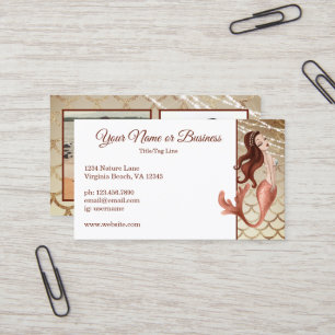 2 Photo Beautiful Mermaid in Rose Gold Beach Business Card
