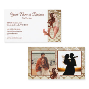 2 Photo Beautiful Mermaid in Rose Gold Beach Business Card