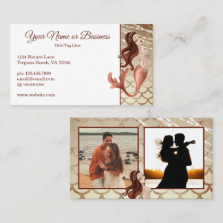2 Photo Beautiful Mermaid in Rose Gold Beach Business Card
