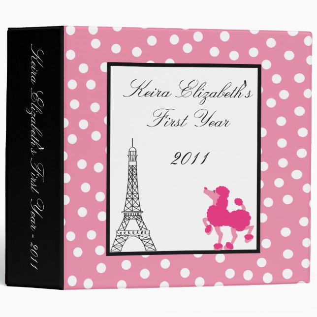2" PHOTO Binder Scrapbook Pink Poodle Paris (Front/Spine)