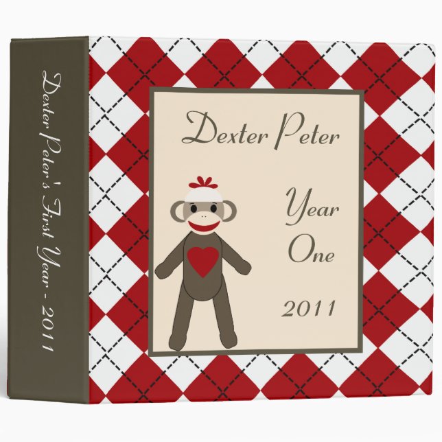 2" PHOTO Binder Scrapbook Red Sock Monkey (Front/Spine)