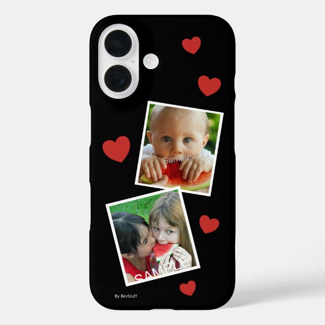 2 Photo Black Case with Red Hearts  (Back)