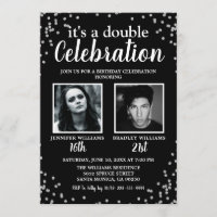 2 Photo Black Silver Birthday Invitation