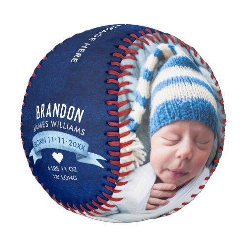 2_Photo Blue Baby Boy Announcement Birth Stats Baseball