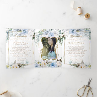 2 Photo Blue Peony Mis Quince Años Tri-Fold