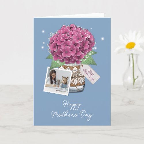 2 Photo Blue Pink Flower Rustic Mothers Day Card