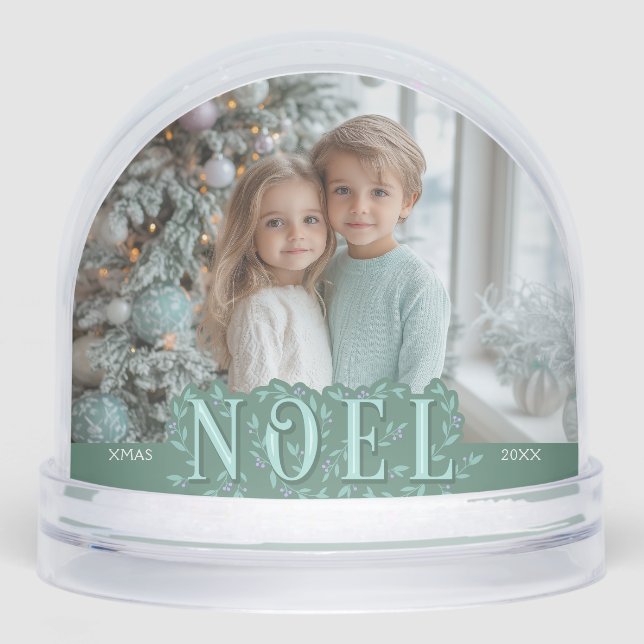 2 Photo Botanical Green Lavender Noel Christmas Snow Globe (Front)
