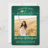 2 Photo Brushed Green & Gold Graduation Class Year Announcement (Front)