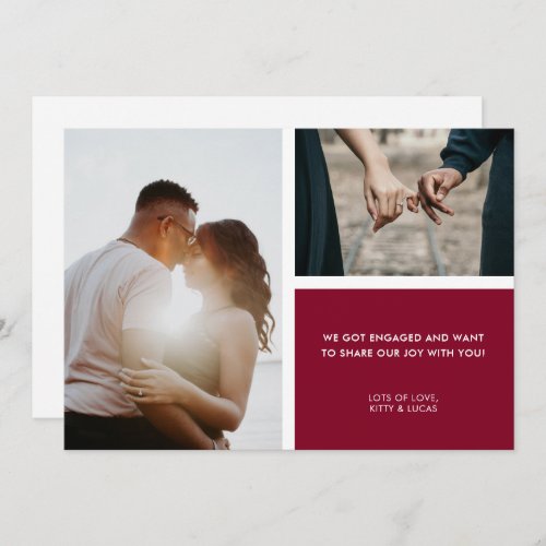 2 Photo Burgundy Red Engagement Announcement