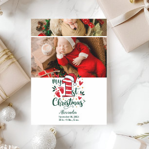 2 Photo Candy Cane Baby 1st Christmas Holiday Card