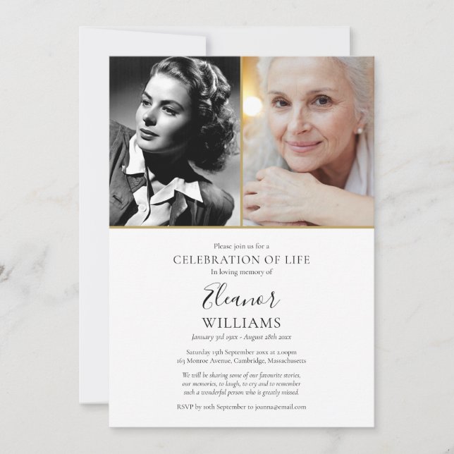2 Photo Celebration of Life Funeral Invitation (Front)