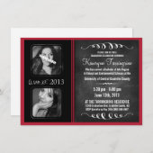 2 Photo Chalkboard Graduation Black and Red Invitation (Front/Back)