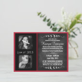 2 Photo Chalkboard Graduation Black and Red Invitation (Standing Front)