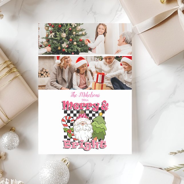 2 Photo Checkered Merry & Bright Christmas Holiday Card (Creator Uploaded)