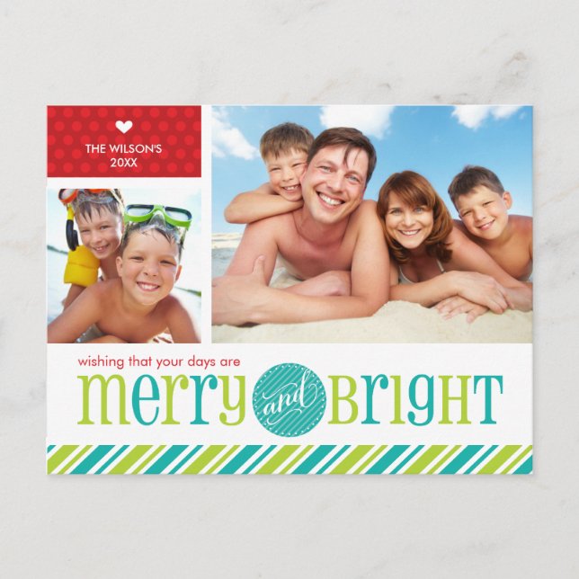 2 PHOTO CHRISTMAS POSTCARD :: merry & bright 4 (Front)