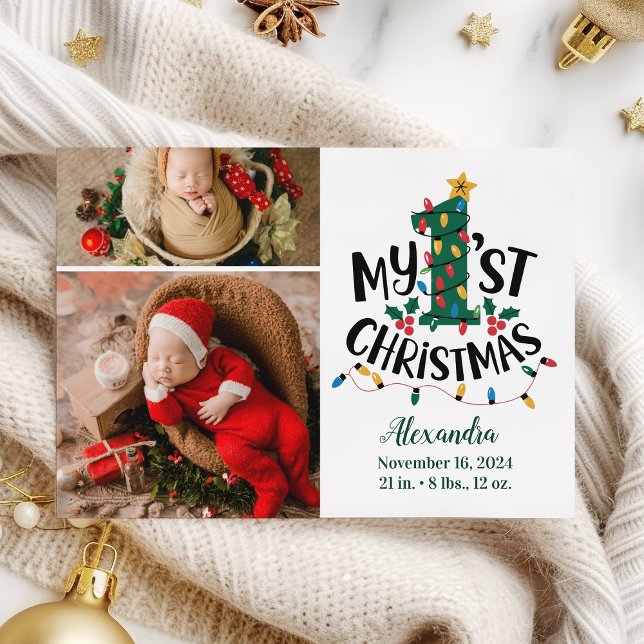 2 Photo Christmas Tree Lights First Christmas Holiday Card (Creator Uploaded)
