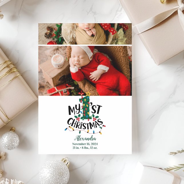 2 Photo Christmas Tree Lights First Christmas Holiday Card (Creator Uploaded)