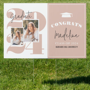2 Photo Class Year Modern Graduation Yard Sign