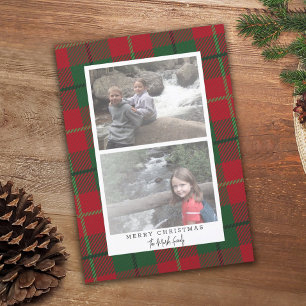 2 Photo Classic Plaid with White Border Holiday Card