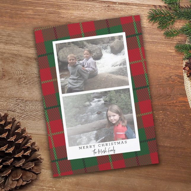 2 Photo Classic Plaid with White Border Holiday Card (Creator Uploaded)
