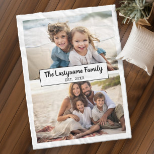 2 Photo Collage Add Family Name and Wedding Date Fleece Blanket
