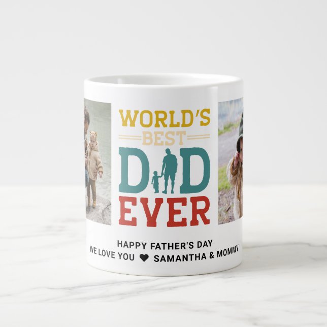 2 Photo Collage Best Dad Ever Add Any Greeting Giant Coffee Mug (Front)