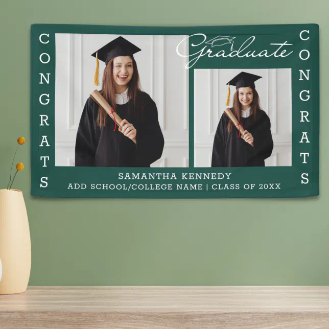 2 Photo Collage Congrats Grad Class Of 2023 Green Banner Zazzle 