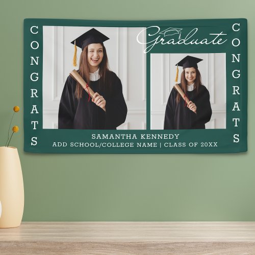 2 Photo Collage Congrats Grad Class Of 2023 Green Banner