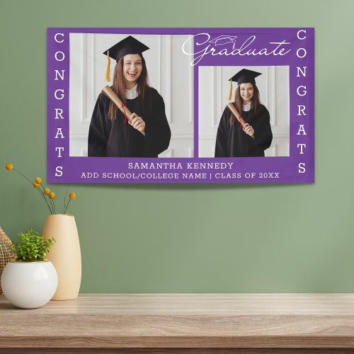 2 Photo Collage Congrats Grad Class Of 2023 Purple Banner