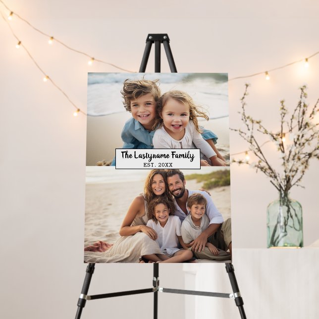 2 Photo Collage Family Name - Horizontal Pics Foam Board (In Situ (Stand))