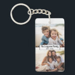 2 Photo Collage Family Name - Horizontal Pics Keychain<br><div class="desc">Use up to two horizontal or selfie phone photos to create a unique and personal gift. If you need to adjust the pictures,  click on the customize tool to make changes.</div>