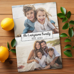 2 Photo Collage Family Name - Horizontal Pics Kitchen Towel