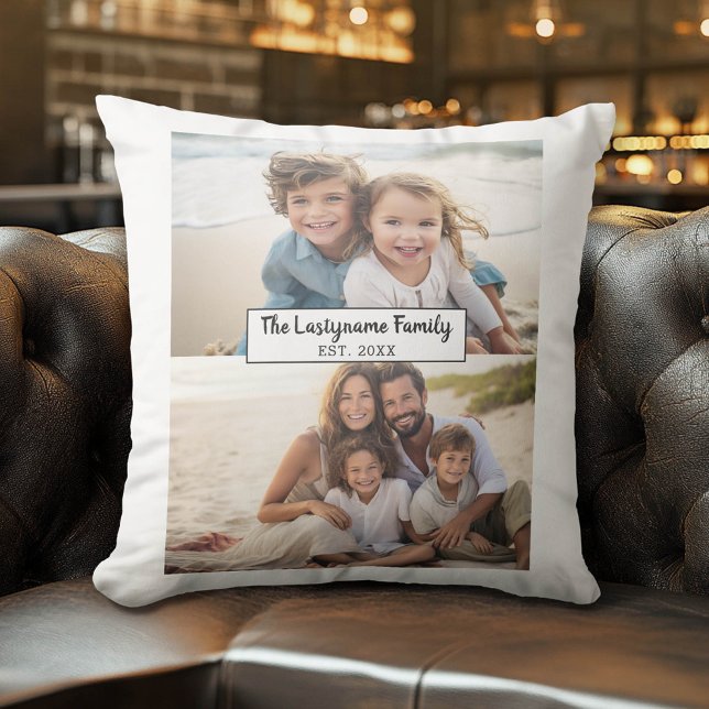 2 Photo Collage Family Name - Horizontal Pics Throw Pillow (Custom Photo Pillow)