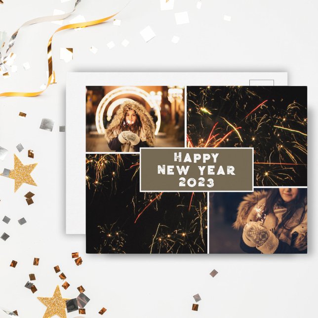 2 Photo Collage Firework Happy New Year 2023  Postcard (Creator Uploaded)