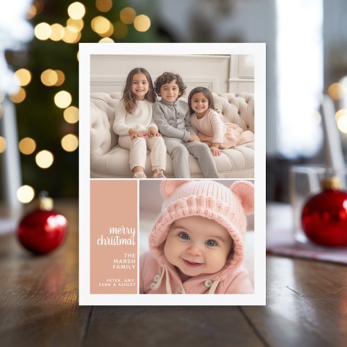 2 Photo Collage Minimal Christmas coral christmas Holiday Card