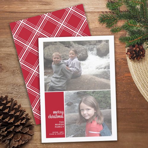 2 Photo Collage Minimal Christmas red Christmas Holiday Card