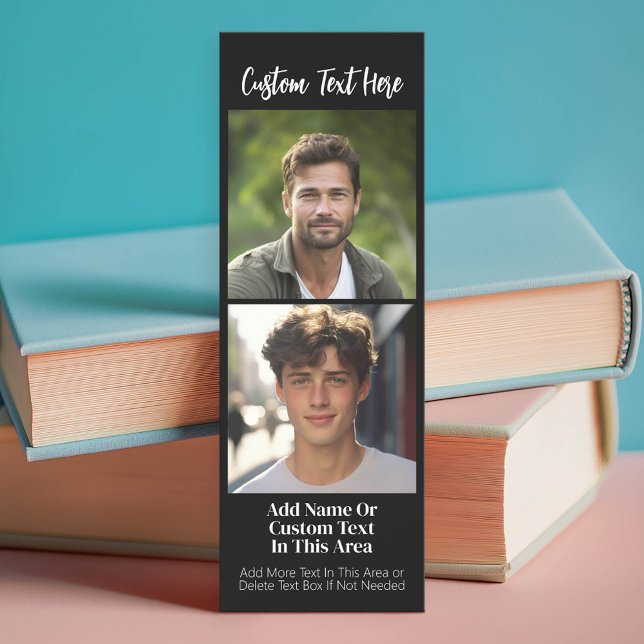2 Photo Collage - Modern Minimal Black White Bookmarks (Custom Photo Bookmark)
