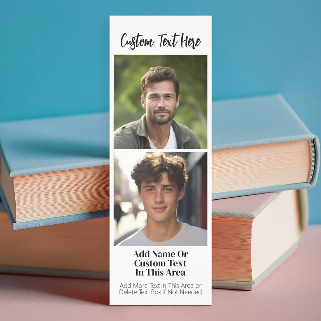 2 Photo Collage - Modern Minimal Black White Bookmarks (Custom Photo Bookmark)