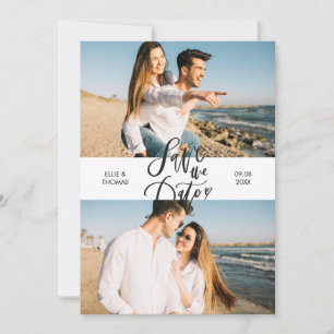 2 Photo Collage Modern Script Save the Date Invitation