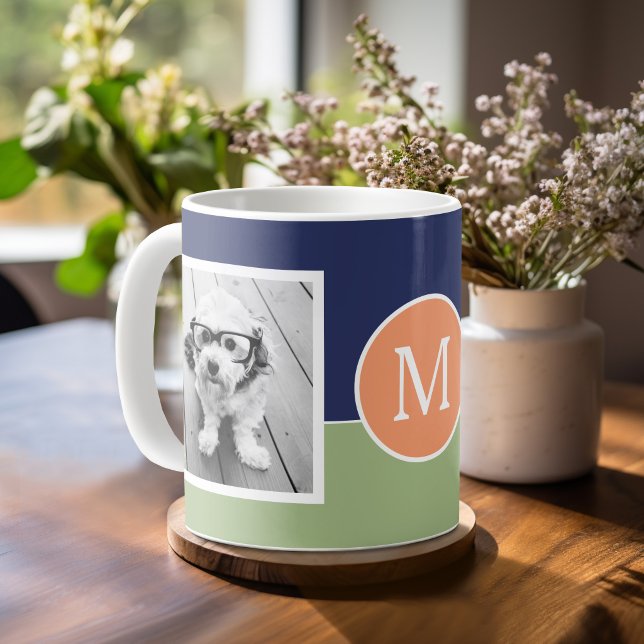 2 Photo Collage Monogram - Modern Color Block Coffee Mug