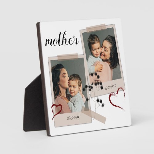 2 Photo Collage Mother Gift Modern Elegant Script  Plaque