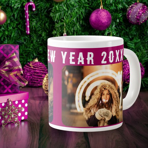 2 Photo Collage Purple Happy New Year 2024 Giant Coffee Mug